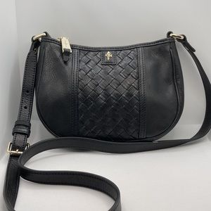 Cole Haan Black Woven Leather Crossbody Bag Pink Interior